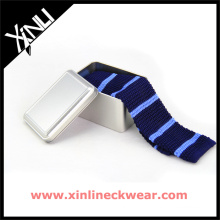 Silver Metal Packaging Knitted Silk Tie Modern Neckties Gift Box Set